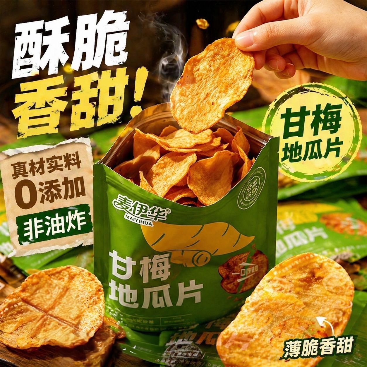 甘梅地瓜片官方旗舰店原切薄脆红薯片咸香酥脆儿童办公室休闲零食