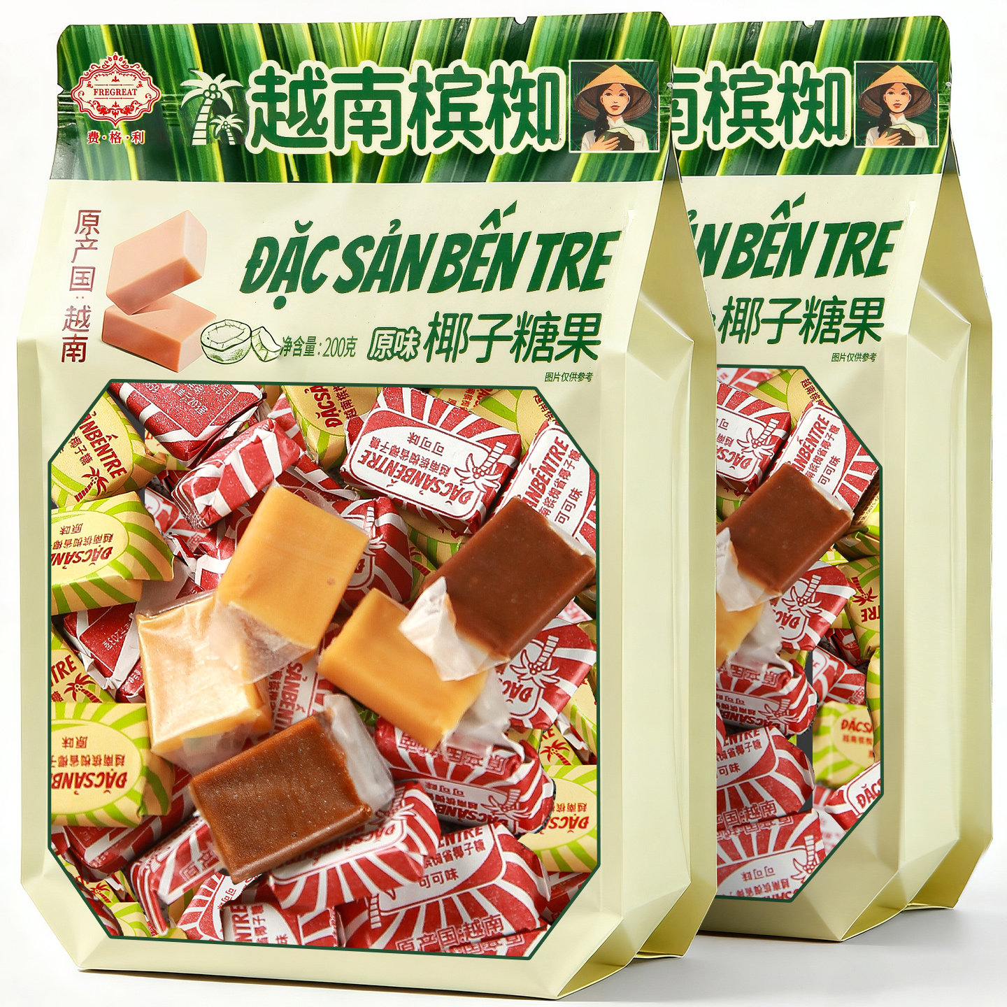 正宗槟椥椰子糖越南进口可可特浓椰子糖儿时怀旧糖果解馋休闲零食