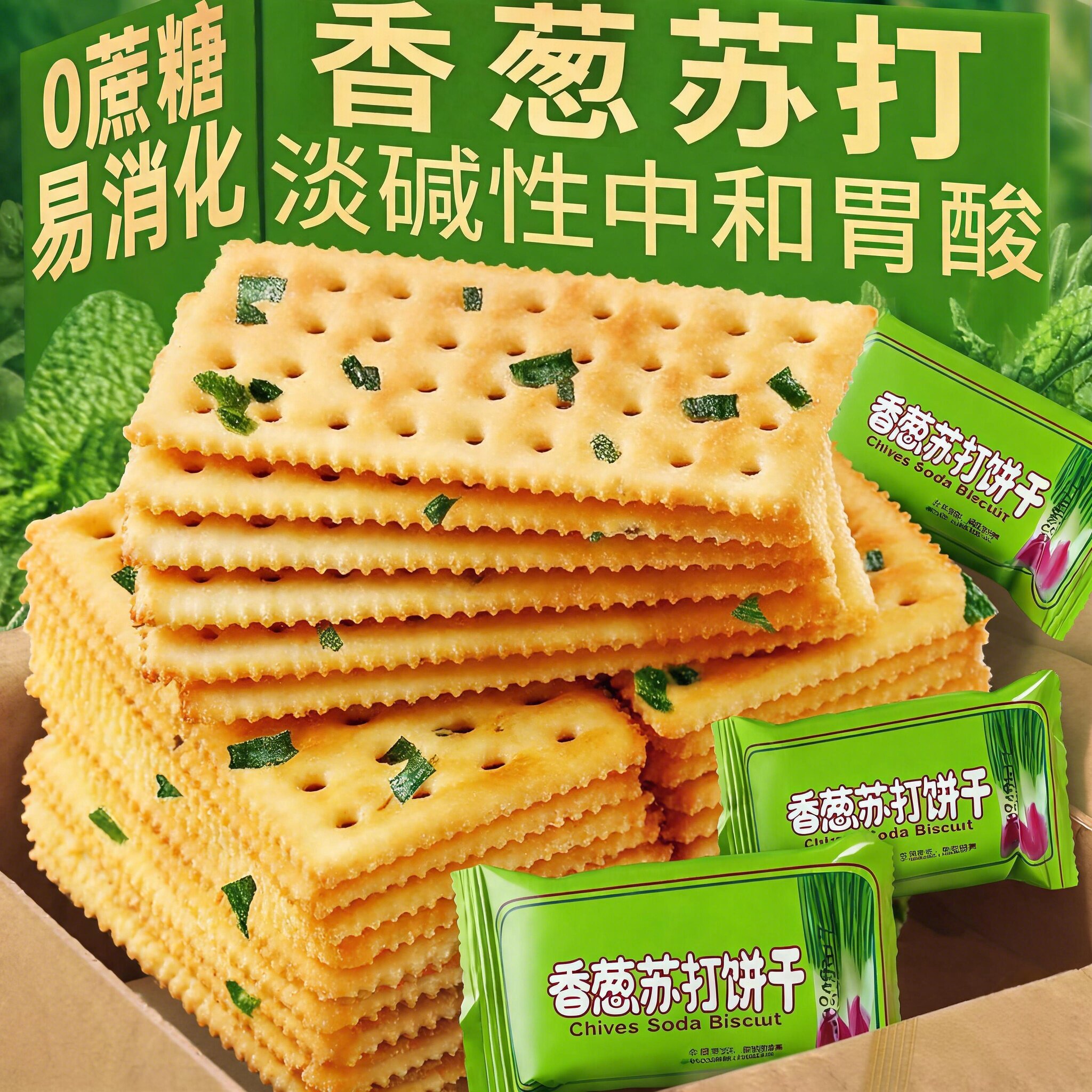 香葱苏打饼干早餐咸味薄脆苏打饼干办公零食代餐营养早餐点心整箱
