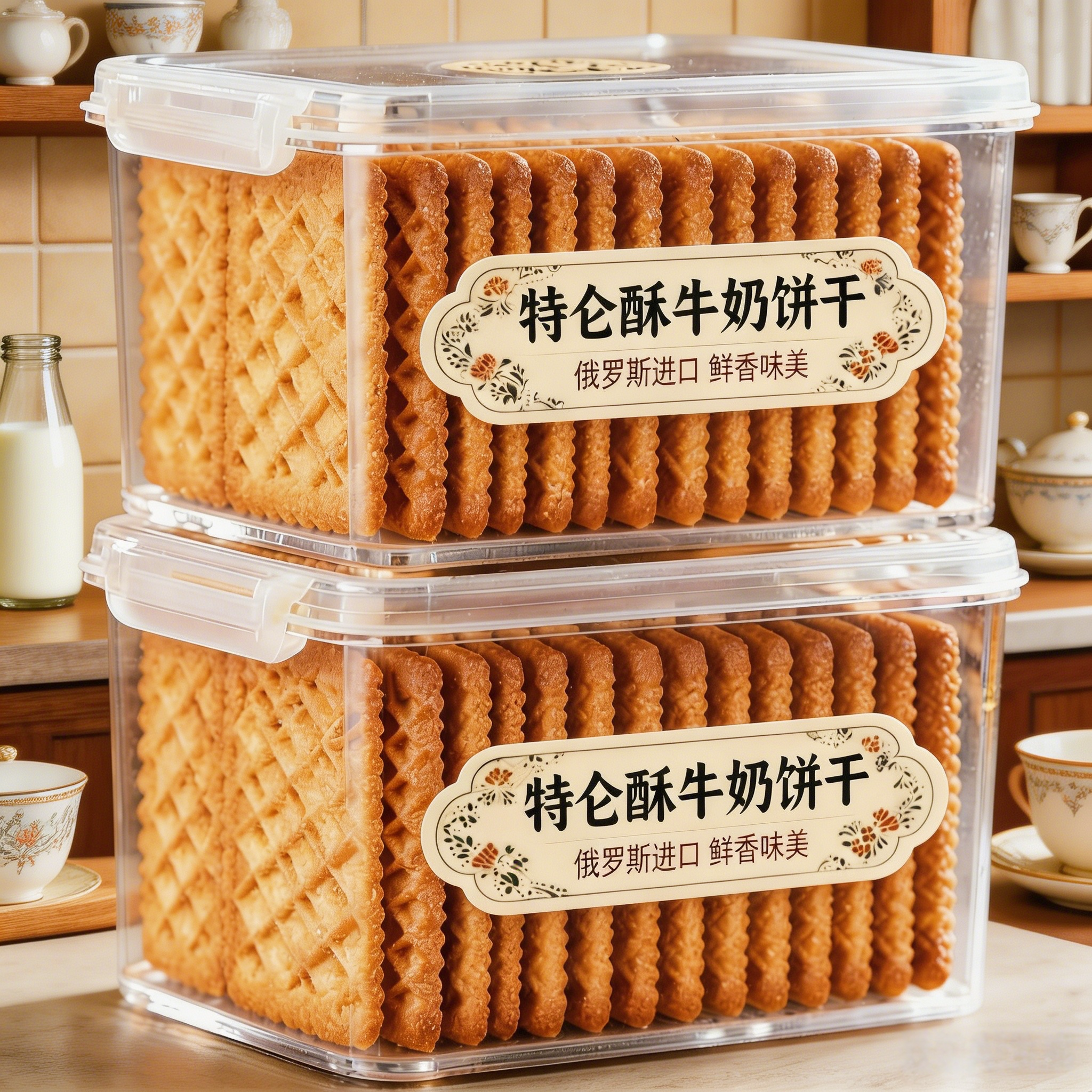 俄罗斯牛乳饼干原装进口官方旗舰店特浓特仑酥奶香曲奇休闲零食
