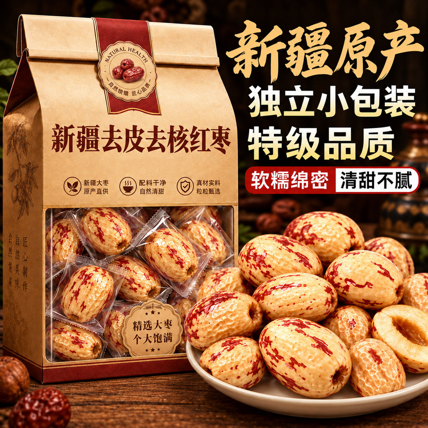 去皮去核红枣新疆灰枣官方旗舰店泡茶新鲜干果枣子无核干货零食