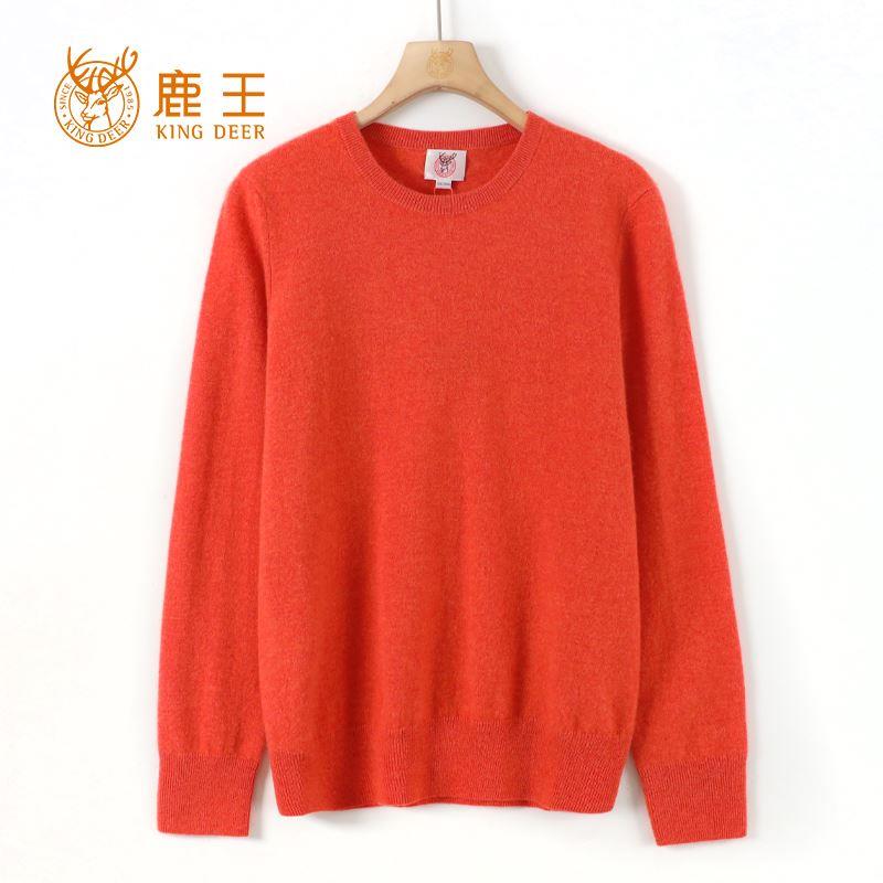 进店要买!鹿王女圆领100山羊绒百搭针织衫912390101