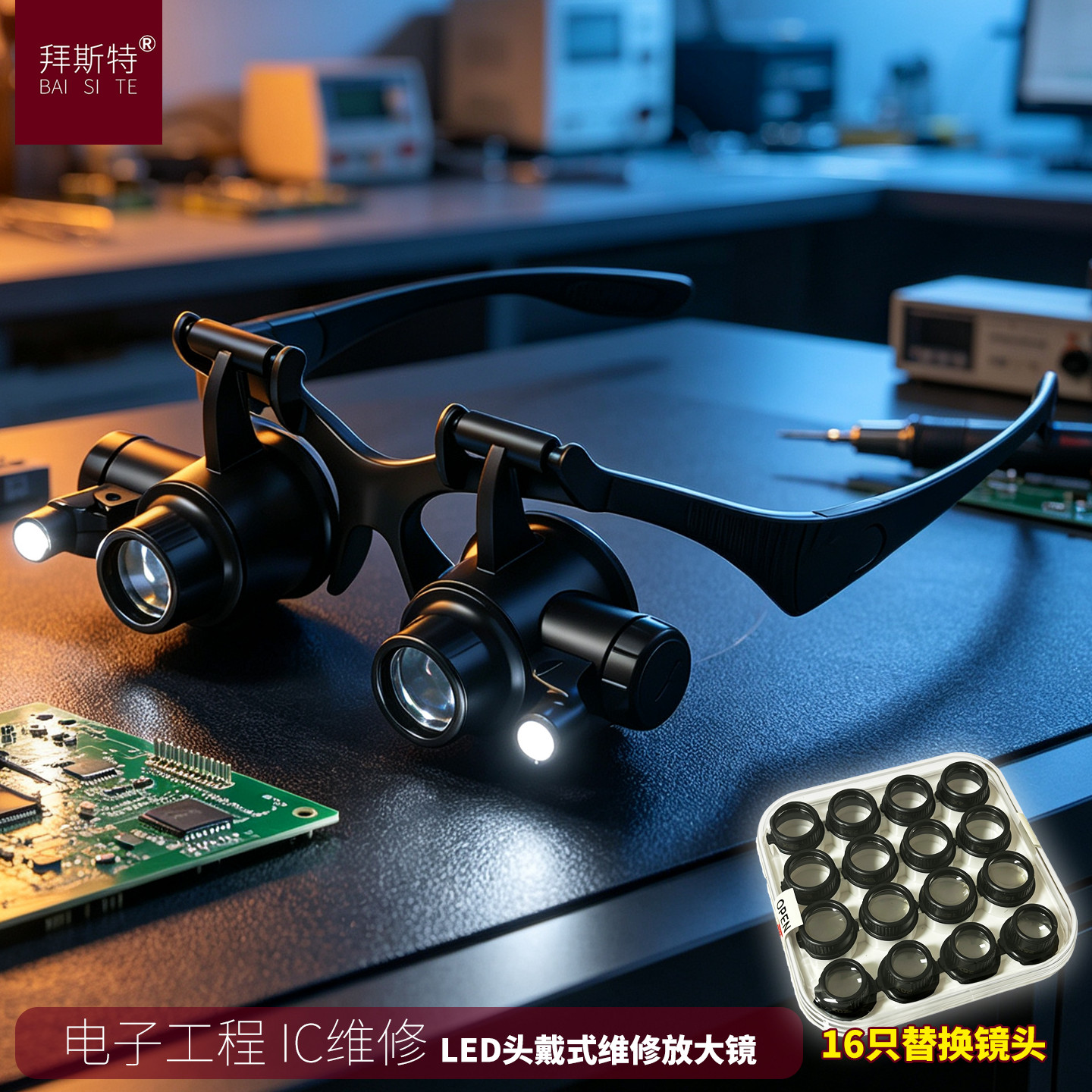 头戴眼镜式维修放大镜带灯高珠宝电子清钟表银元20倍手表鉴定专用