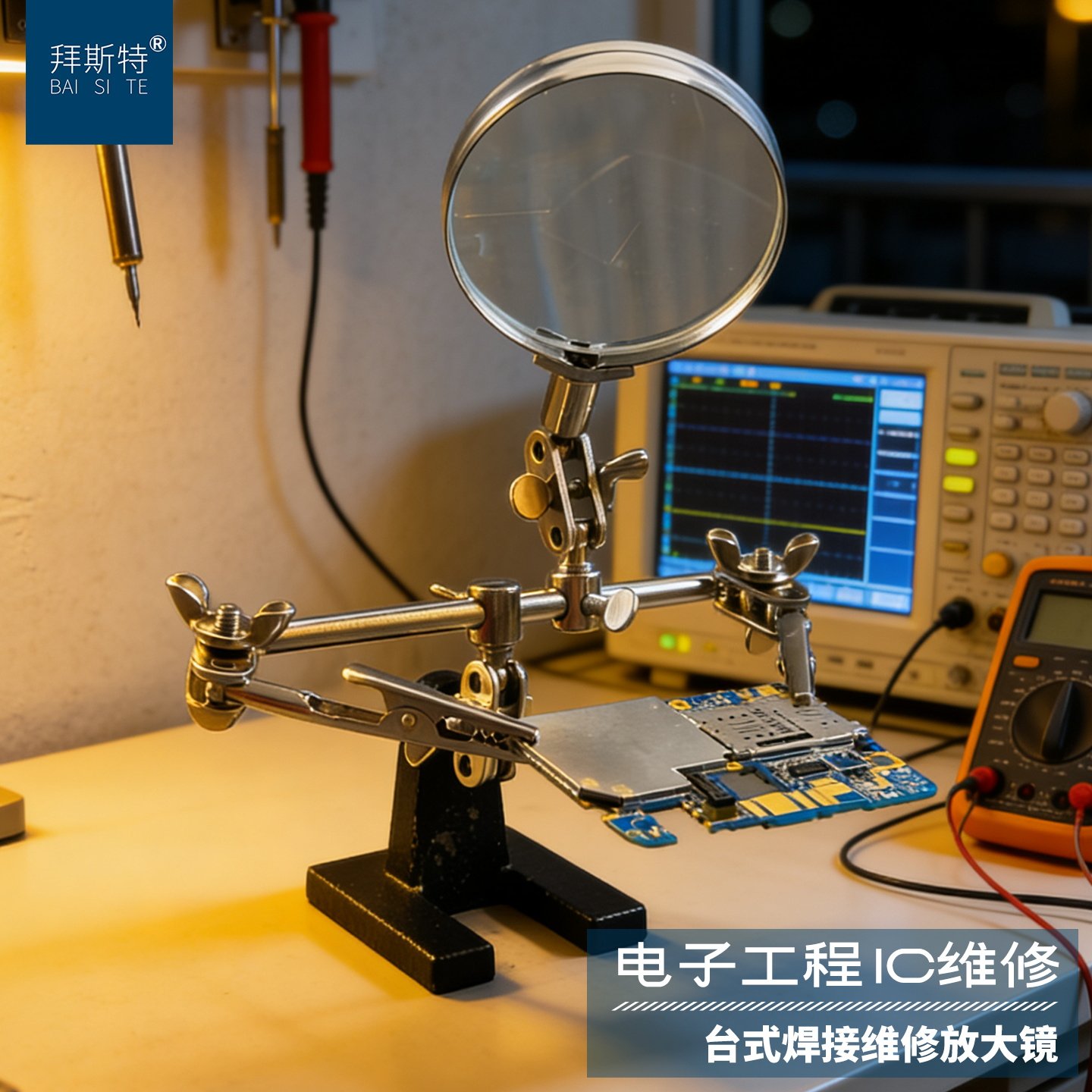 台式放大镜带灯高清电子路板维修表家电专用支架电脑手机焊接台