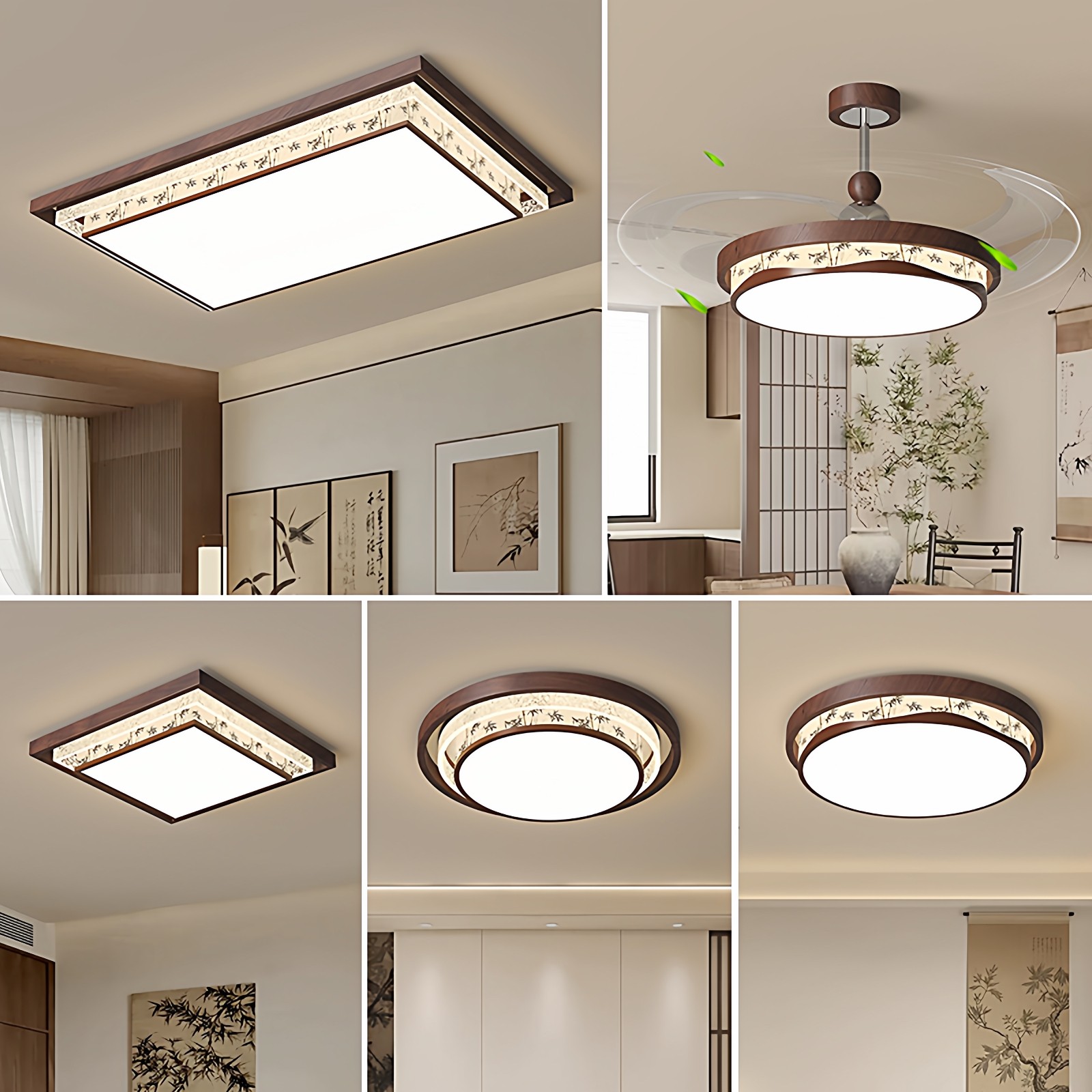 中古风客厅吸顶灯2025新款现代简约实木灯体餐厅吊扇儿童房卧室灯