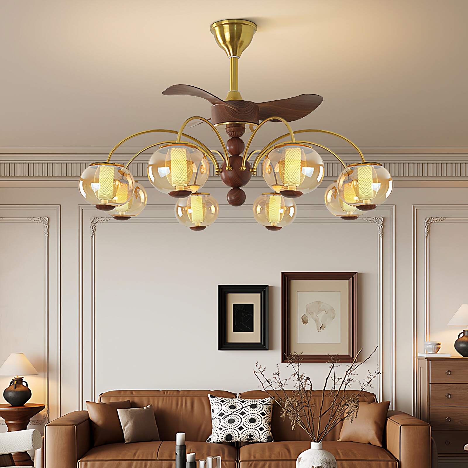 法式中古复古胡桃木色客厅吊灯