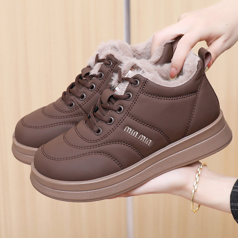 金熙祥2025冬季新款一脚蹬加绒加厚雪地靴女防滑厚底保暖皮面棉靴,女鞋,时尚雪地靴,淘宝优惠券,粉丝福利购,淘宝优惠卷