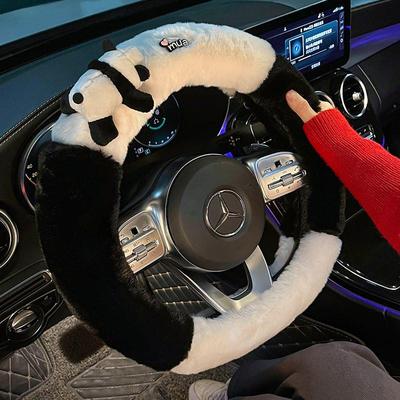 汽车方向盘套冬季新款可爱熊猫卡通保暖毛绒防滑网红通用车把套女