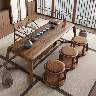 原木胡桃木茶桌现代新中式 禅意家用实木泡茶桌椅茶台功夫阳台茶几