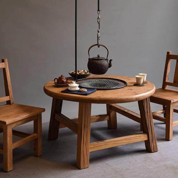 老榆木围炉煮茶桌烧烤碳电两用民宿茶馆户外烧烤小圆桌家用煮茶桌,住宅家具,家用茶台/茶桌,淘宝优惠券,粉丝福利购,淘宝优惠卷
