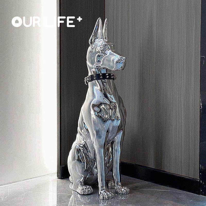 高档轻奢电镀杜宾犬动物落地狗电视柜旁暴力熊客厅雕塑落地大摆件,家居饰品,流水摆件,淘宝优惠券,粉丝福利购,淘宝优惠卷