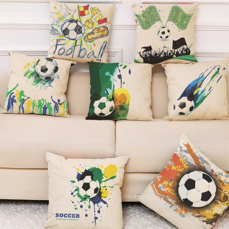 跨境家居创意世界足球赛棉麻抱枕套 汽车抱枕 沙发靠垫 厂家直销