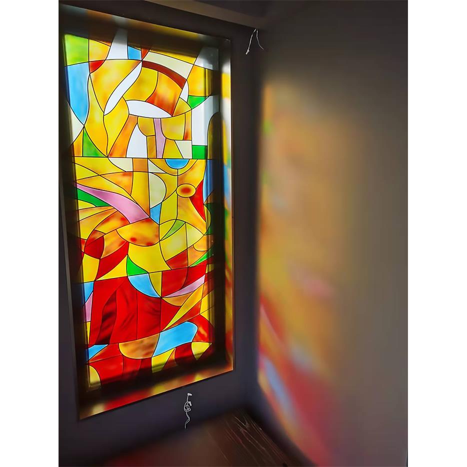 钢化玄关隔断屏风门芯吊顶欧式教堂蒂凡尼雕刻工艺术玻璃七彩色块