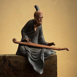 禅意家居办公桌面紫砂摆件陶瓷人物伯牙抚琴客厅新中式软装工艺品