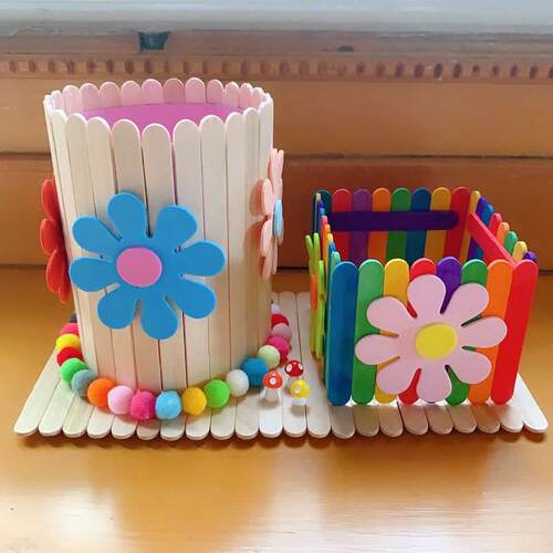 变废为宝手工制作小学生儿童冰棍棒雪糕棒dy笔筒房子小木屋幼儿