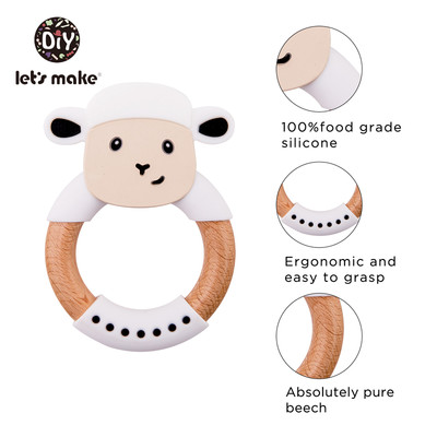 速发Let's Make Animal Silicone Teether Wooden Rabbit Ring 1P