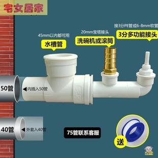 网红厨房洗衣机横式 墙排下水管三通洗碗机净水器前置厨宝排水管道