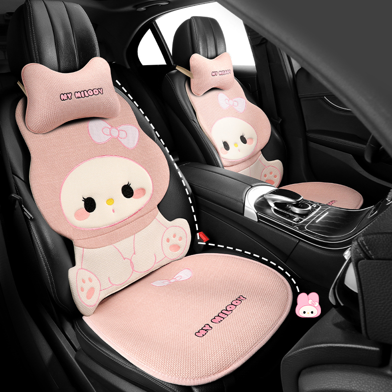 2025新款汽车坐垫夏季座套透气亚麻布女士可爱座垫四季通用座椅套