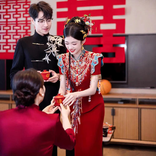 新中式新娘结婚旗袍秀禾服夏季回门连衣裙订婚礼服小个子高级出阁