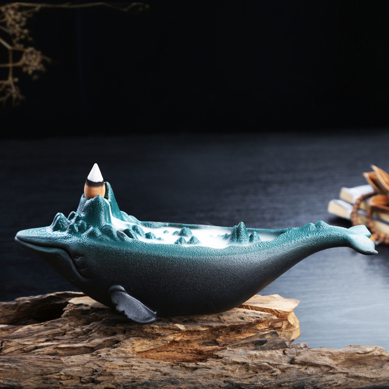 极速Chinese whale backflow incense burner ceramic household