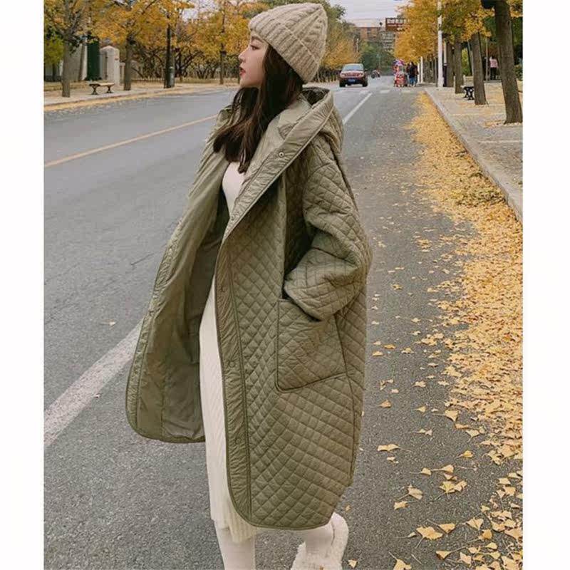 菱格棉服女中长款2025新款秋冬韩版宽松时尚轻薄小个子羽绒棉衣潮