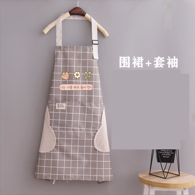 做饭围裙网红女薄款防水防油洋气家用工作服2023新款可擦手带袖套