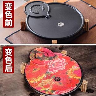 家用密胺茶托盘变色茶台带排水自动功夫茶具套装 圆形茶盘小型新款