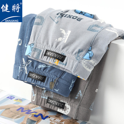 健将男士平角内裤弹力纯棉四角裤