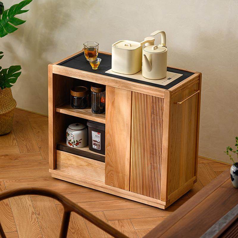 白蜡木茶水柜移动茶桌烧水柜家用小茶台原木风茶吧机一体柜餐边柜