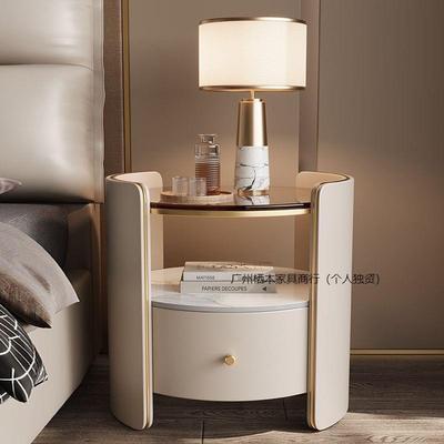 现代轻奢实木床头柜卧室简约床边柜圆形意式多层床头收纳柜整装发