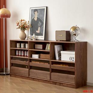 北美黑胡桃木全实木矮书柜樱桃木原木客厅书房储物收纳多功能书柜