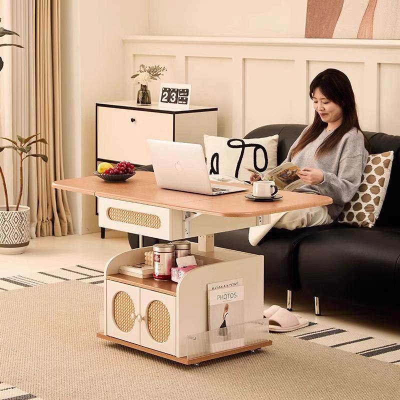 中古风多功能折叠茶几沙发边几现代简约小户型家用客厅移动小推车