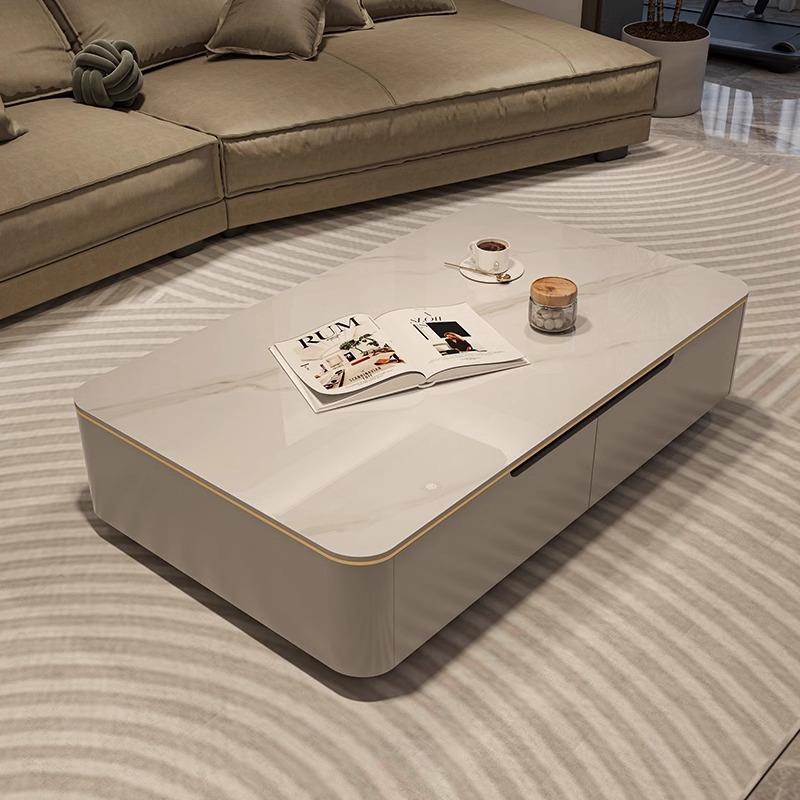 意式轻奢高级感长方形岩板茶几简约现代客厅家用2023新款高档桌子