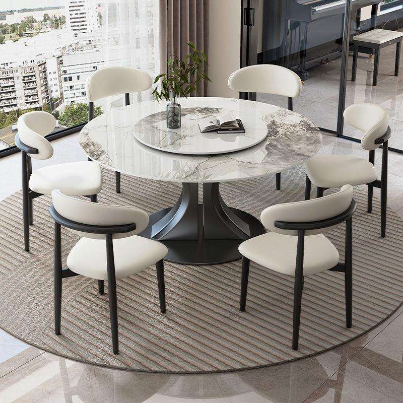 轻奢岩板餐桌椅组合家用中小户型现代简约圆形圆桌带转盘意式极简