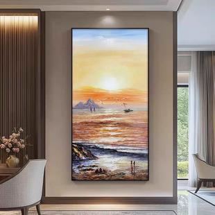 海上日出玄关装饰画油画帆船入户大海风景挂画正对门走廊过道壁画