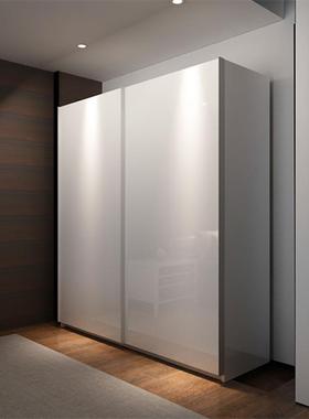 IL白色烤漆移门衣柜现代简约卧室整体推拉大衣橱子实木质衣帽间定