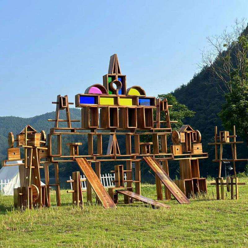 幼儿园构建区户外炭烧碳化空心积木108件加大加厚益智玩具亚克力