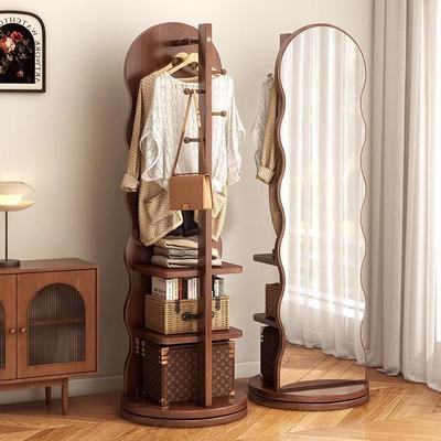 波浪旋转全身镜落地镜家用卧室试衣大镜子带挂衣帽架一体穿衣镜