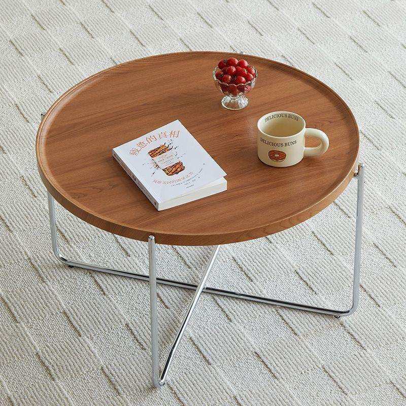 极简意式客厅茶几小户型轻奢角几原木托盘桌双面可折叠圆形小桌子