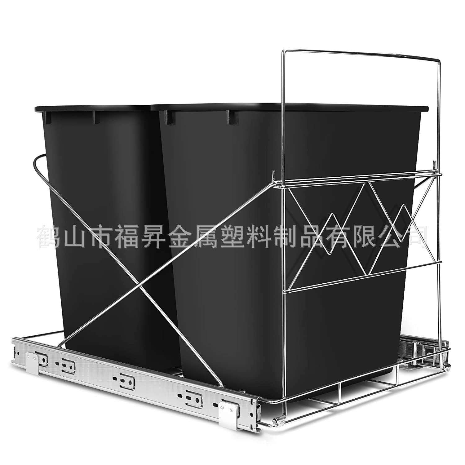 拉出式厨柜双垃圾桶架橱柜可调节垃圾桶滑轨架厨房水槽滚动式滑架