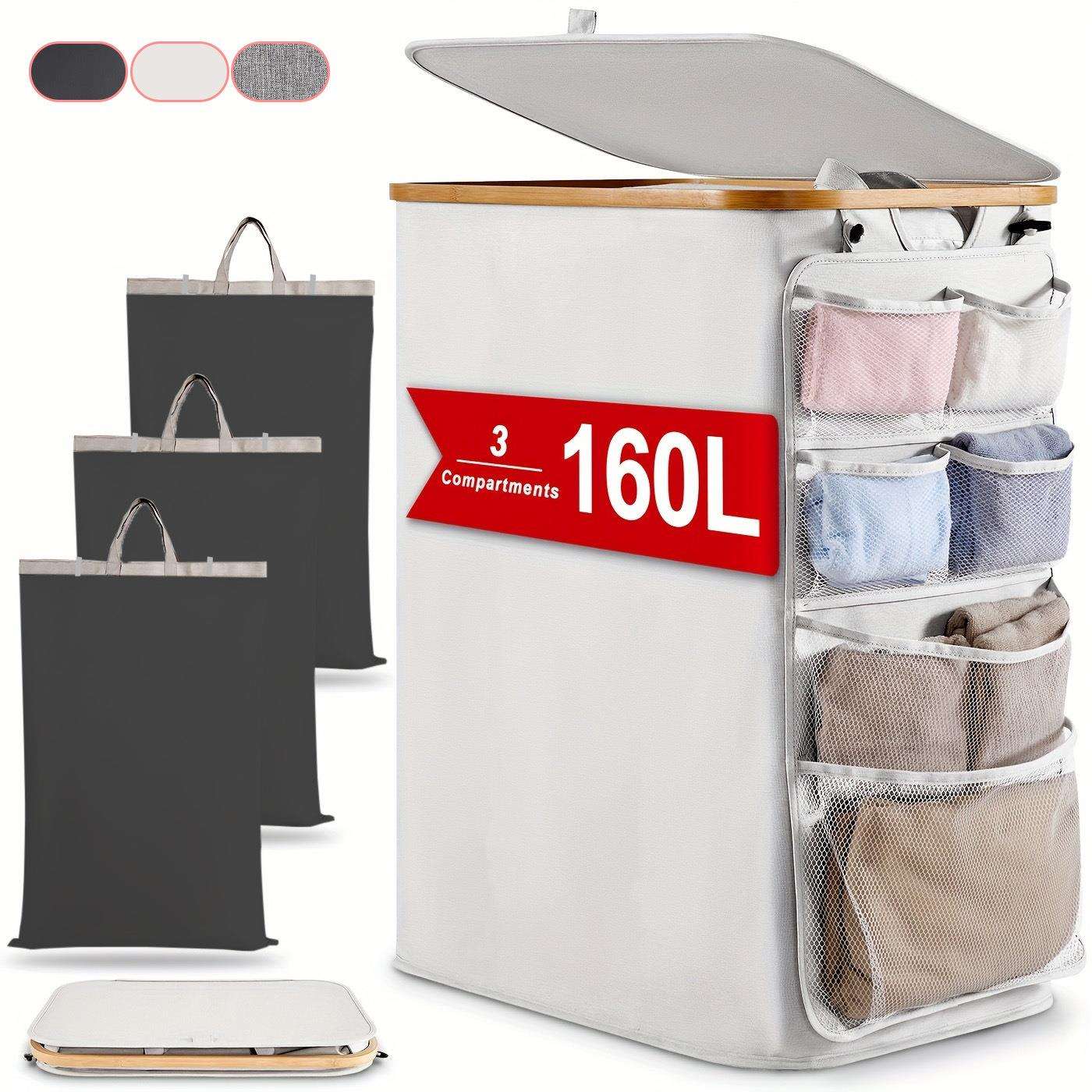 热卖家用大容量带盖脏衣服收纳框可折叠洗衣篮配内袋楠竹布艺