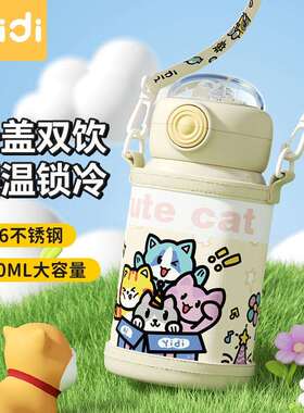 以迪SUS316不锈钢双饮保温杯大容量吸管杯570ML学生吸管水壶杯子