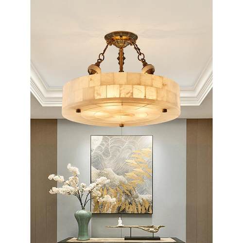 新中式天然云石吊灯现代简约全铜餐吊玄关餐厅吧台入户卧室吊灯