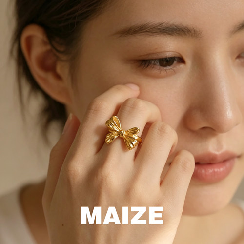 MAIZE金色蝴蝶结开口戒指女小众设计高级感时尚ins风优雅气质指环
