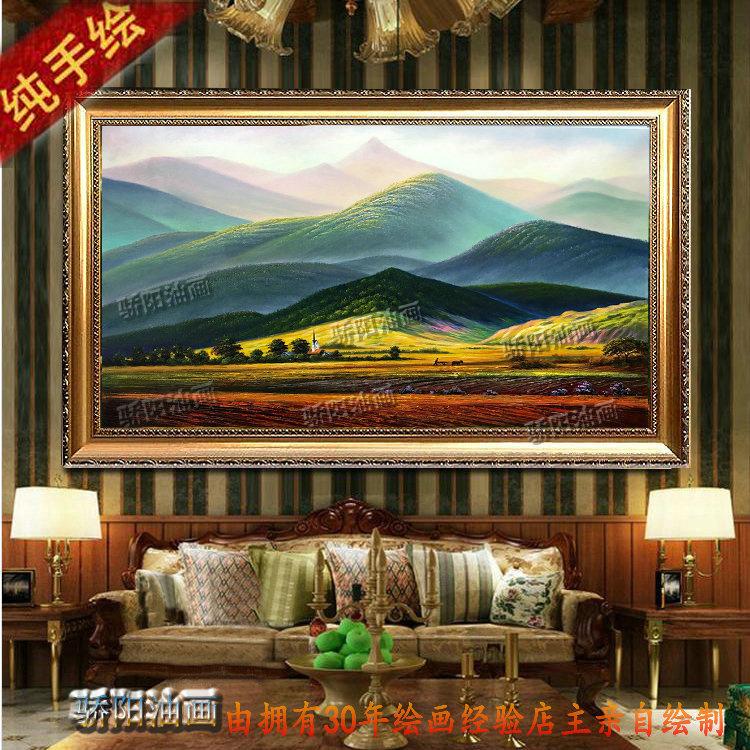 纯手绘欧式巨人山无水山油画客厅风景挂画大尺寸靠山抽象装饰画