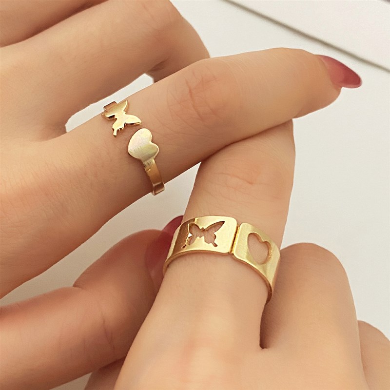 新品Heart Butterfly Rings for Women Men Lover Couple Ring Se