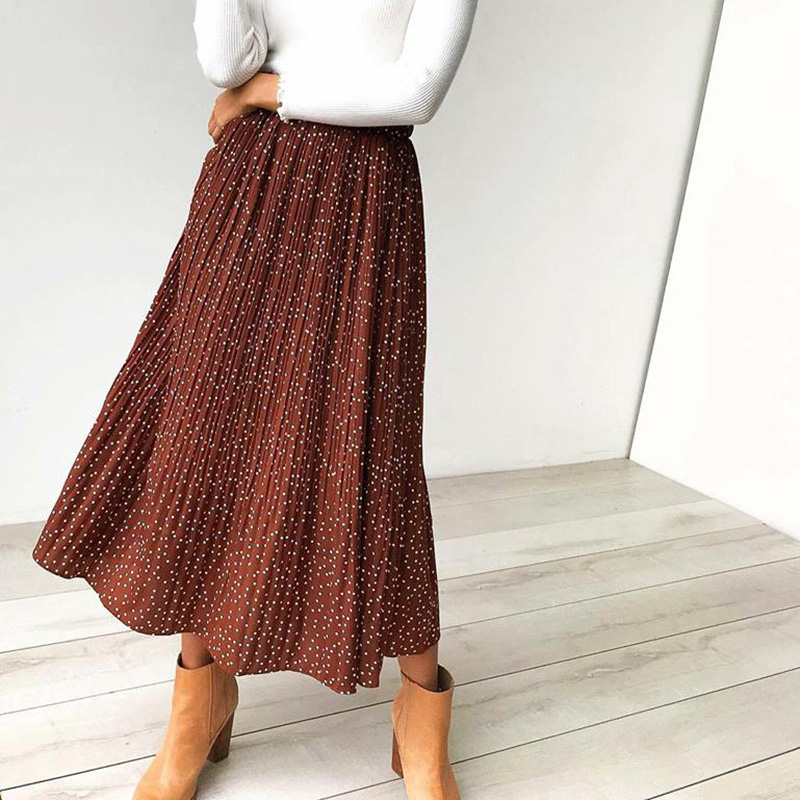 新品High Waist Pleated Maxi Skirt Womens Long Skirts For Wom