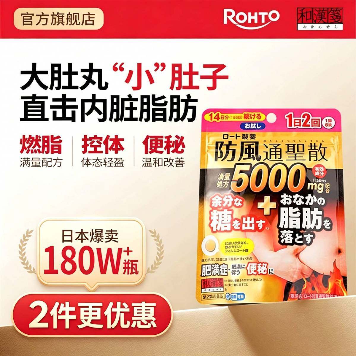 乐敦和汉笺防风通圣散减肥药瘦身减肚子减内脏脂肪腹部燃脂大肚丸