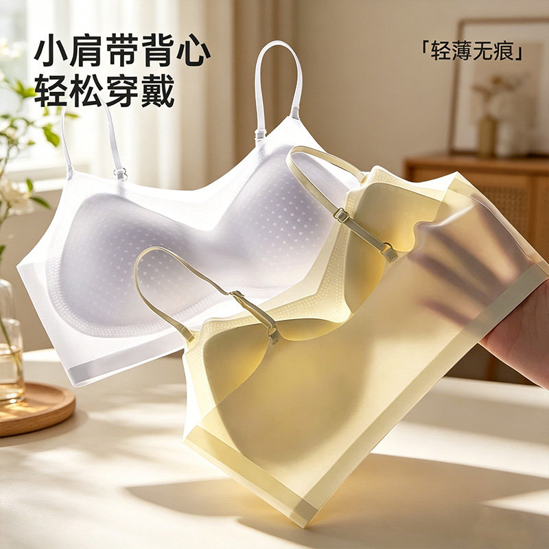 细肩带轻薄凉感无钢圈美背文胸