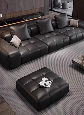 saba意式极简像素沙发客厅小户型2024年新款复古黑色模块沙发真皮